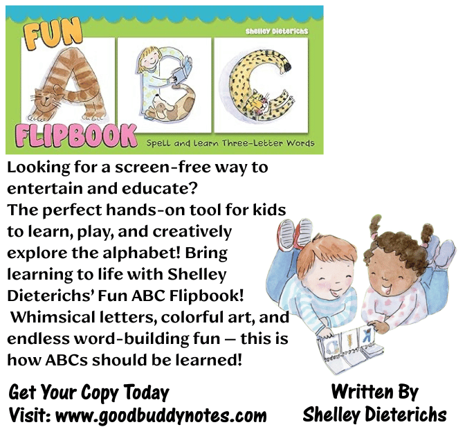 authorocean's tweet image. Take a look. Read a book! - Looking for a screen-free way to entertain and educate? The Fun ABC Flipbook by Shelley Dieterichs is the perfect hands-on tool for kids to learn, play, and explore the alphabet creatively! #LearningIsFun @goodbuddynotes goodbuddynotes.com/product/fun-ab…