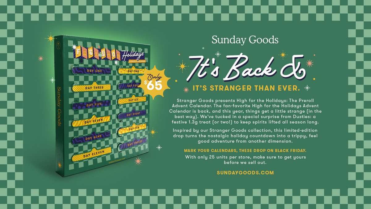 The viral preroll advent calendar drops in-stores only this Friday. 😎🤫

#adventcalendar #sundaygoods #arizonacannabis #azcannabis