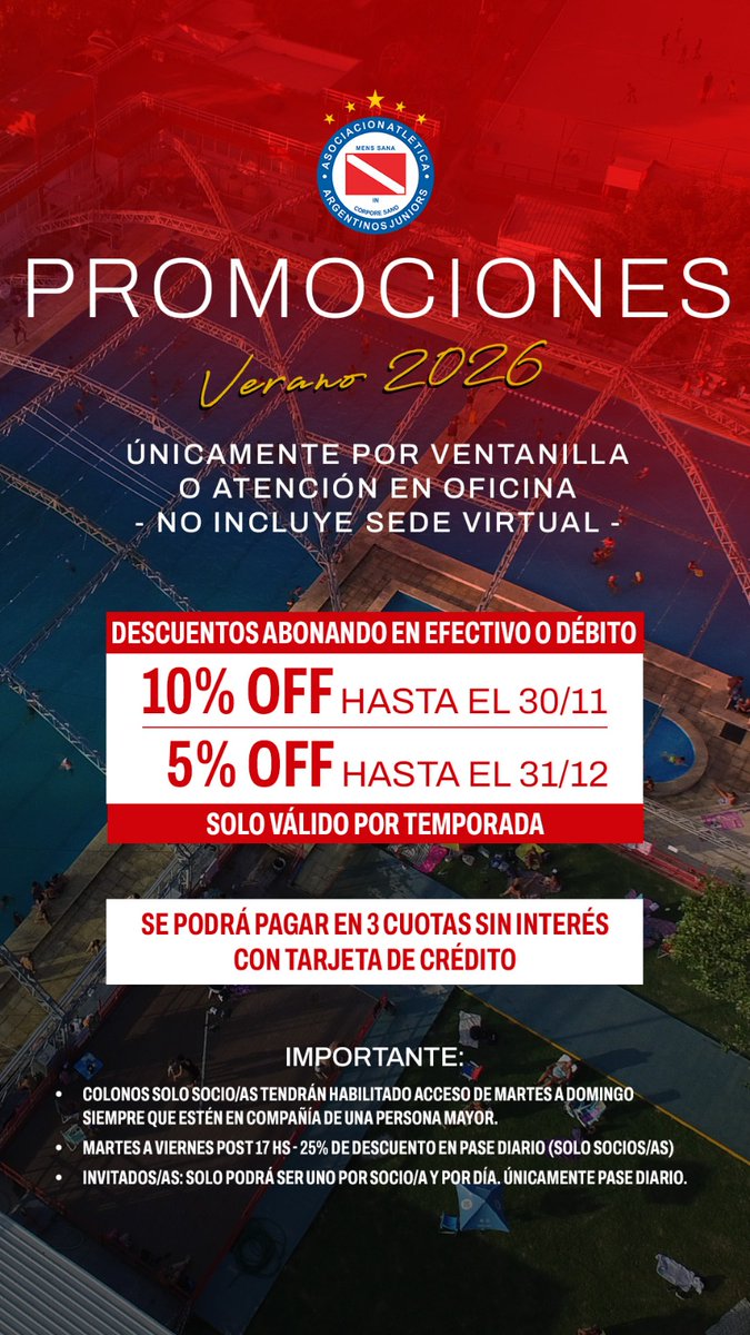 AAAJoficial's tweet image. #AAAJ ☀️ ¡VIVÍ TUS VACACIONES EN EL POLIDEPORTIVO!

🏊 ¿Querés disfrutar del #VeranoEnAAAJ? Asegurá tu lugar en tres simples pasos:

1️⃣ Si todavía no te registraste, hacelo ahora en el portal.ourclub.io/argentinosjrs/.
2️⃣ Ingresá a EVENTOS y luego seleccioná la opción que prefieras.
3️⃣…
