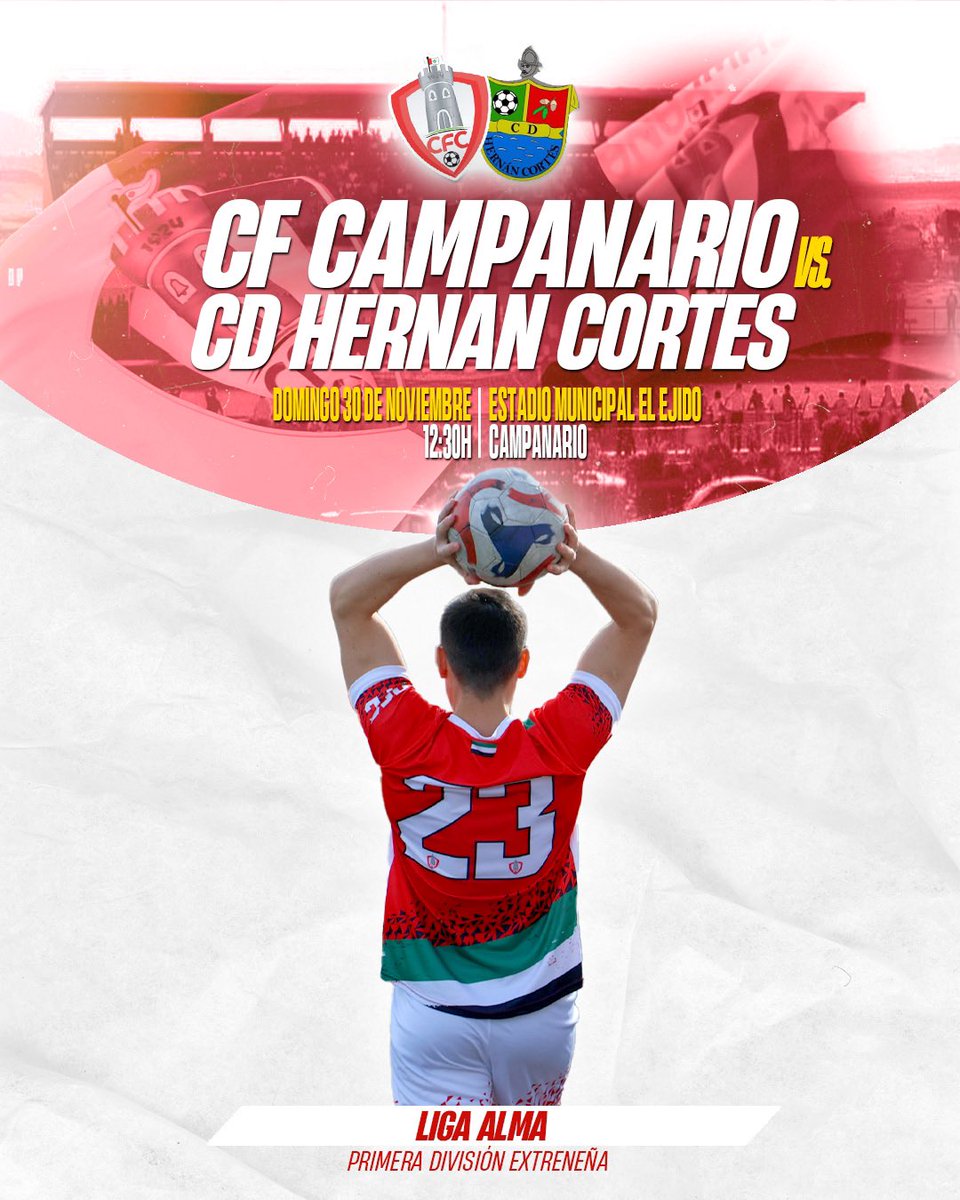 JORNADA 10 | LIGA ALMA

📍 Campo Municipal El Ejido 
📅 Domingo, 30 de Noviembre
🕛 12:30h
🆚 CD Hernán Cortés
🎟️ Entrada general: 7€ | Socios al corriente de pago: gratis

👉🏼 Entrada por la puerta principal.

⚠️ Se ruega acudir con antelación para evitar colas en los accesos.