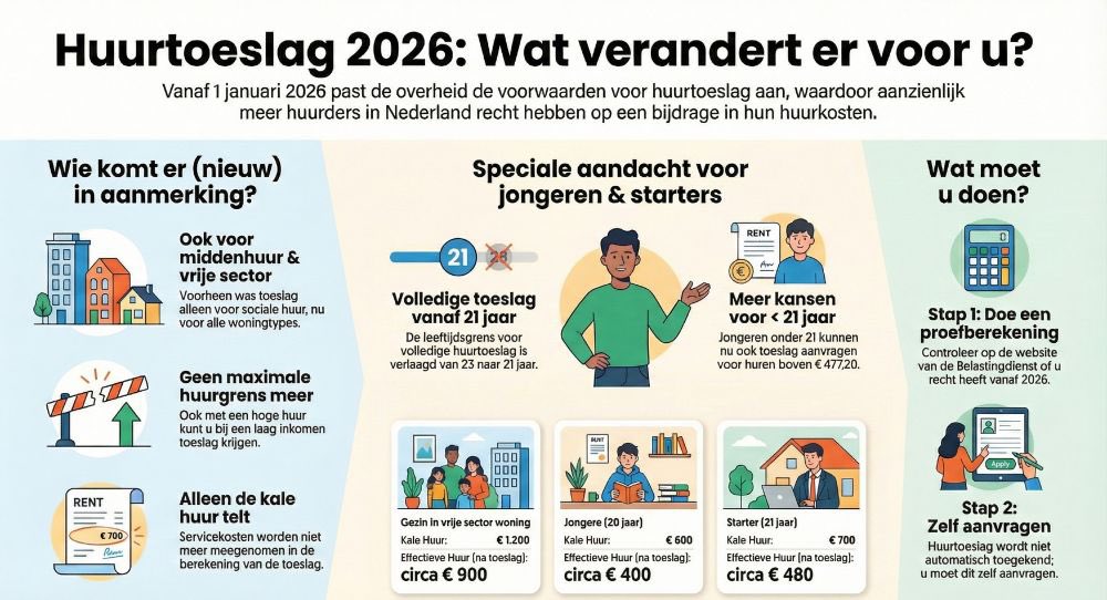 Deze infographic geeft de veranderingen van de huurtoeslag 2026 weer. Handig toch?