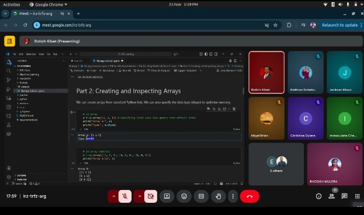 gdgcampusJKUAT's tweet image. Great data science session today! 🎉
We explored Fast Numerical Computing with NumPy, covering vectorization, broadcasting &amp;amp; efficient array operations.
Thanks to everyone who joined and engaged!
#GDGJKUAT #NumPy #Python #TechCommunity