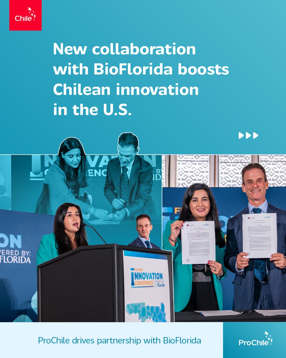 prochile_us's tweet photo. Chile advances in the U.S. biotech ecosystem thanks to a new collaboration with @BioFlorida, opening opportunities for connection and growth for companies and startups. 🇺🇸🔬 Check the images to see the essentials 👇

#ProChile #ProChileUSA https://t.co/hxDRNyDAvn