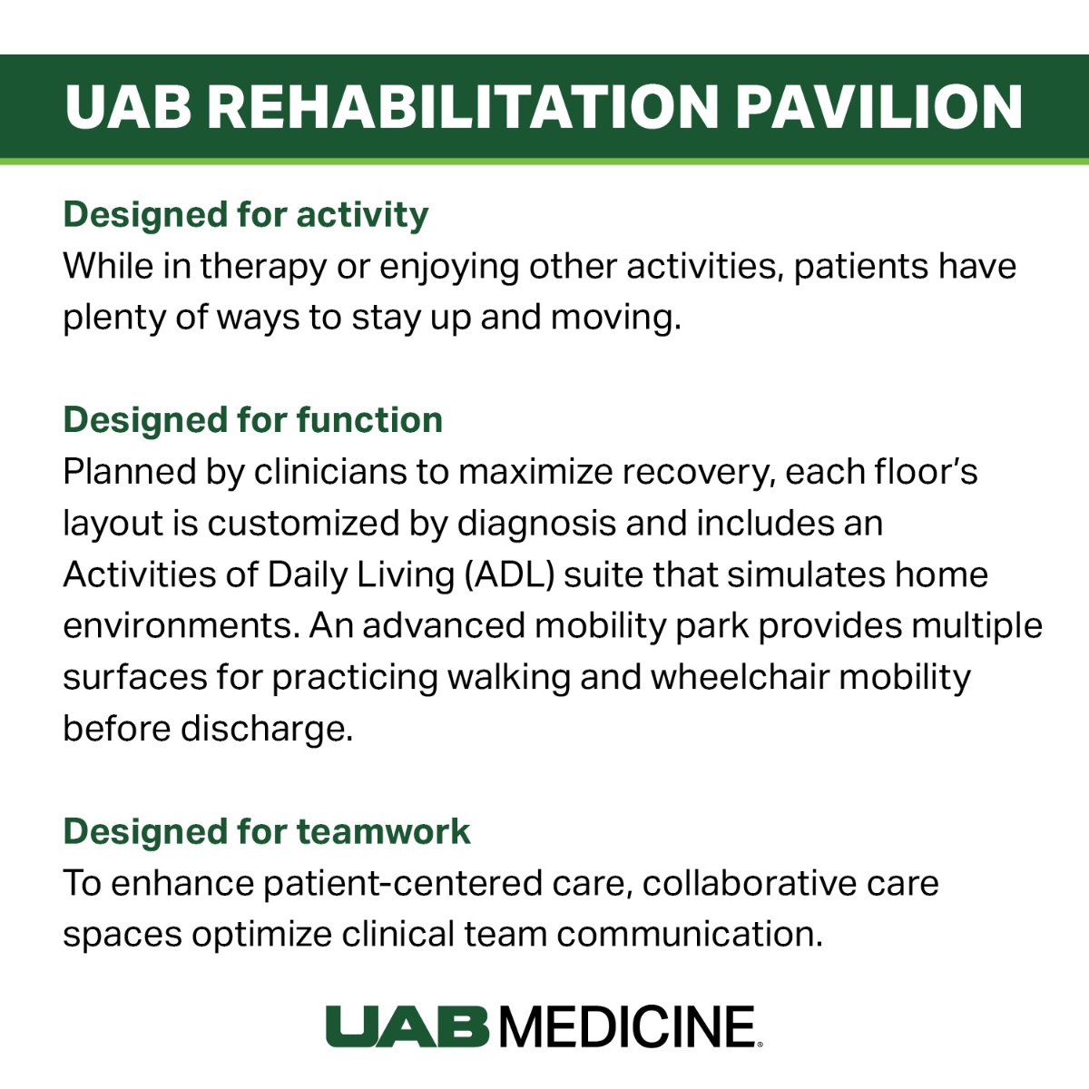 uabmedicine's tweet photo. Healing meets innovation at the UAB Rehabilitation Pavilion. ✨ With expert-designed spaces, advanced equipment, and therapy gyms on every floor, patients gain the tools and confidence to return to everyday life.

🔗 https://t.co/8O4CSDJ2VQ. https://t.co/VzYK4XEY2I