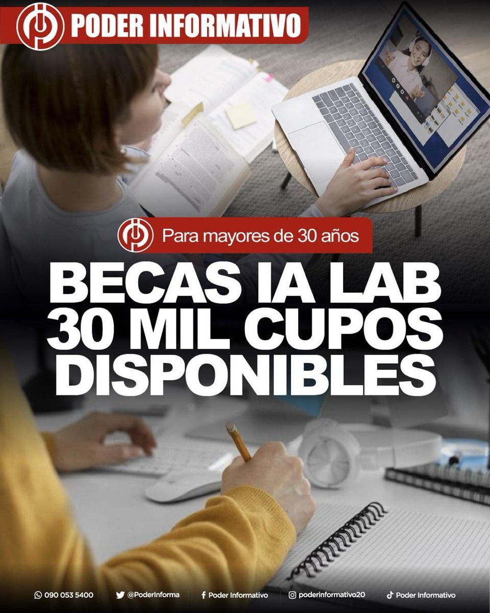PoderInforma's tweet image. #ECUADOR || Diplomado en Liderazgo y Habilidades Gerenciales con IA, es el programa al que pueden aplicar 30 mil jóvenes mayores de 30 años. ‘Becas IA Lab’, es una iniciativa del Gobierno Nacional y la Universidad de México. más información en el link 👉🏻 m.facebook.com/story.php?stor…