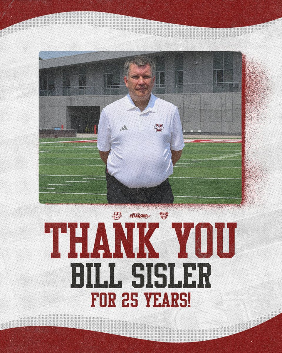 UMassFootball's tweet image. Thank you for 25 years!

Help us congratulate Video Coordinator Bill Sisler on his retirement!

#Flagship 🚩