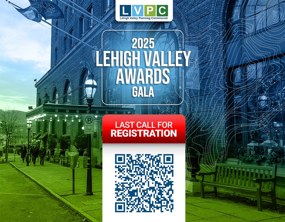 ⏰ Last call! Registration for the LVPC Lehigh Valley Awards Gala closes 11/26.
Celebrate planning excellence + the communities shaping our future! 🥂

📅 Dec. 3 | 4–7 PM
📍 Hotel Bethlehem
👉 Register now!  

#LVPC #LehighValley