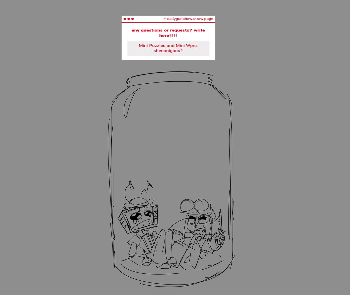 GunshowDaily's tweet image. day 16
strawpage request! 
theyre imprisoned in the jar for their crimes.

#smg4