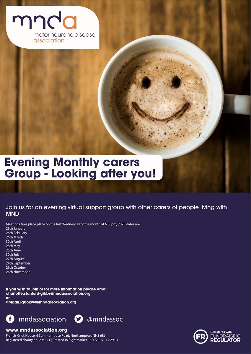 WL_MND's tweet image. Looking after someone with MND? Don't forget to look after yourself!

Join the Evening Monthly Carers Group for a virtual space to connect, share, and find support with others who understand.

#MND #MNDA #MotorNeuroneDisease #CarersSupport #VirtualSupport