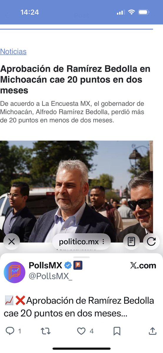 🔴 No solo es <a href="/Claudiashein/">Claudia Sheinbaum Pardo</a> también cae <a href="/ARBedolla/">Alfredo Ramírez Bedolla</a> es claro que <a href="/PartidoMorenaMx/">Morena</a> se derrumba ! Ahora la oposición unida debe actuar !