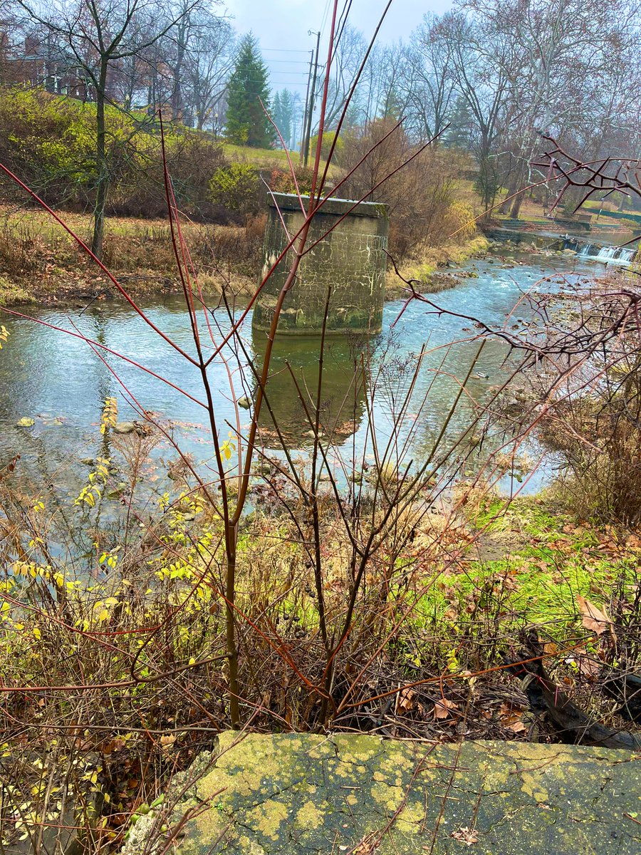 Standing on an old bridge abutment with the falls below.
