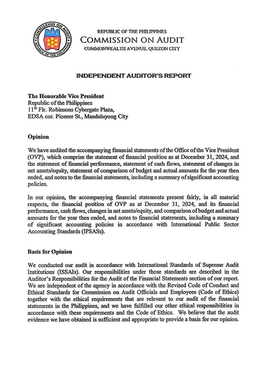 Gerbi_23's tweet image. The Office of the Vice President  receives unmodified audit opinion from COA. 
OVP has once again received an &apos;unmodified audit opinion&apos; from the Commission on Audit (COA), based on the latest annual audit report. An unmodified opinion is the highest rating given by COA.