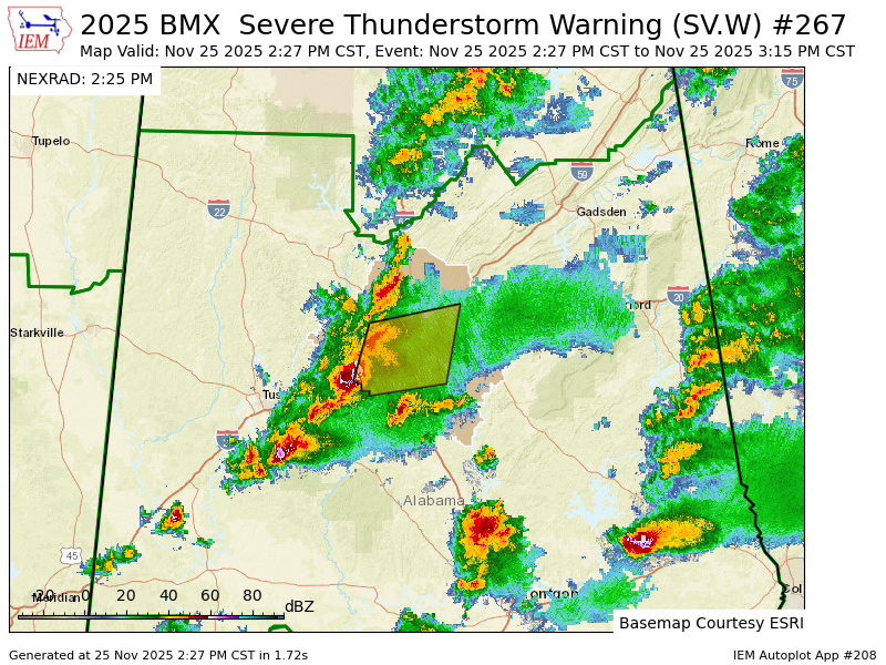 BMX issues Severe Thunderstorm Warning [wind: 60 MPH (RADAR INDICATED), hail: 1.00 IN (RADAR INDICATED)] for Jefferson, Shelby [AL] till 3:15 PM CST mesonet.agron.iastate.edu/vtec/f/2025-O-…