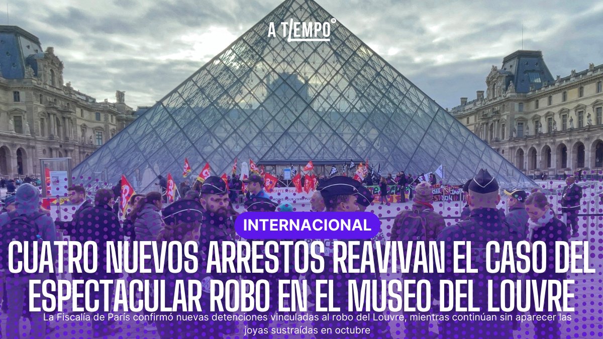 ATiempoTv's tweet image. 🚨 Cuatro nuevos detenidos por el robo al Museo del Louvre. Las joyas siguen sin aparecer y la Fiscalía de París prepara más interrogatorios. El caso podría dar un giro clave pronto. 
atiempo.tv/internacionale…
#Louvre #Francia #Robo #Investigación #Noticias
