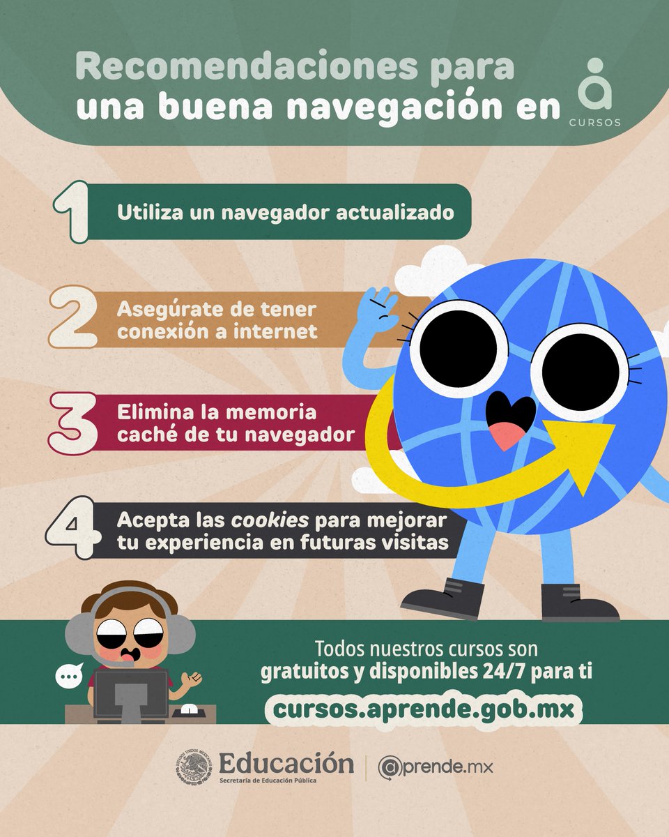 CursosAprendeMX's tweet image. 🤩 Súmate a nuestra comunidad y obtén nuevos conocimientos.

Antes de iniciar un #CursoEnLínea, te recomendamos tener presente estos puntos para que tu experiencia en la plataforma sea un 10/10. 👀✨

💻 Conoce los #cursos disponibles: cursos.aprende.gob.mx
