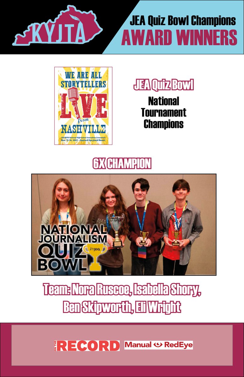 kyjta's tweet photo. Congratulations to our Kentucky Award winners from the JEA/NSPA Convention in Nashville. Strong work from the state. https://t.co/Z76f3ea0qa