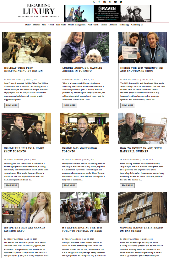 Nine expert-driven, first-person POV, primary sourced articles created for <a href="/RELUXECANADA/">RE:LUXE</a>  It's my hope they'll grow more popular over time, demonstrating the way forward in #AISEO for magazines. regardingluxury.com/author/rob-cam…