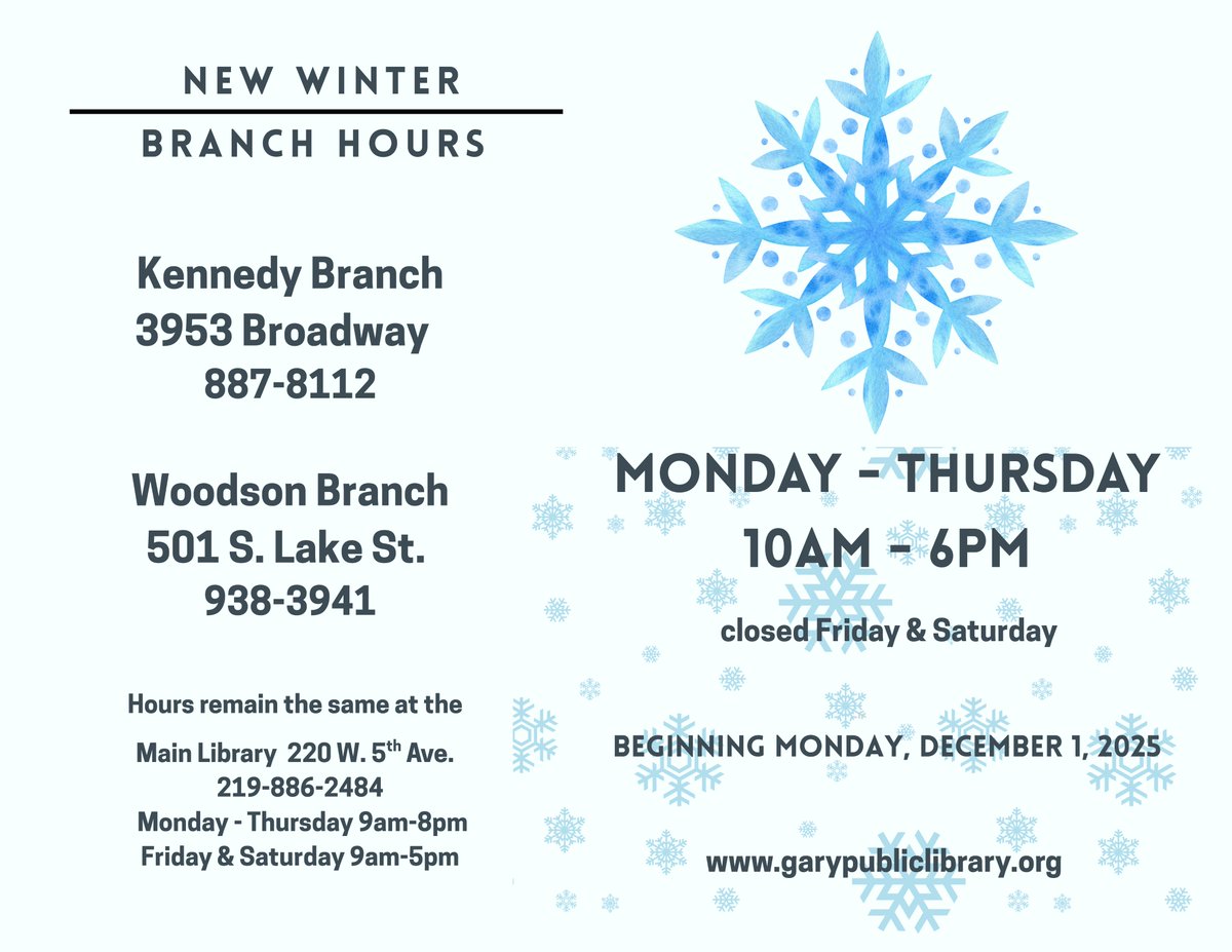 Winter Hours  at Kennedy and Woodson