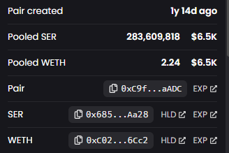 Serdotorg's tweet photo. Be careful what you buy! Our contract address is on our website https://t.co/PSev5cGPDV, you can double check with this screenshot.  

The other $SER token you can find was cabal launched and is being heavily manipulated for liquidity extraction.  Be safe and bear with us. $SER