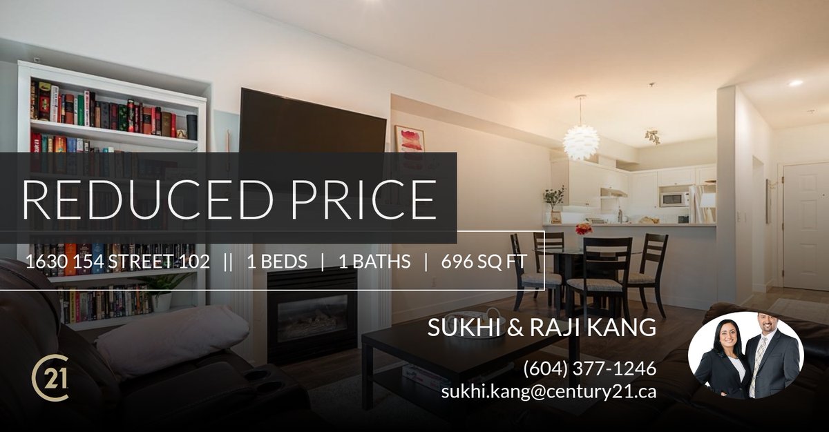 📍 Reduced Price 📍 This recently reduced home at 1630 154 Street 102 in Surrey won't last long, so, don't wait to set up a showing! Reach out here or at (604) 377-1246 for more information! homeforsale.at/1630_154_STREE…
