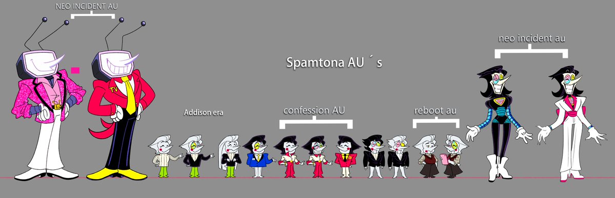 pipisluart's tweet image. &quot;is there a breakdown on your spamtenna versions for newcomers? :3&quot; -&amp;gt; I have 3 AUs, down will be a short introduction to them. I recently made a fourth one, but it&apos;s still a work in progress #spamtenna #DELTARUNE #NeoincidentAU #ConfessionAU #RebootAU pipislu.straw.page