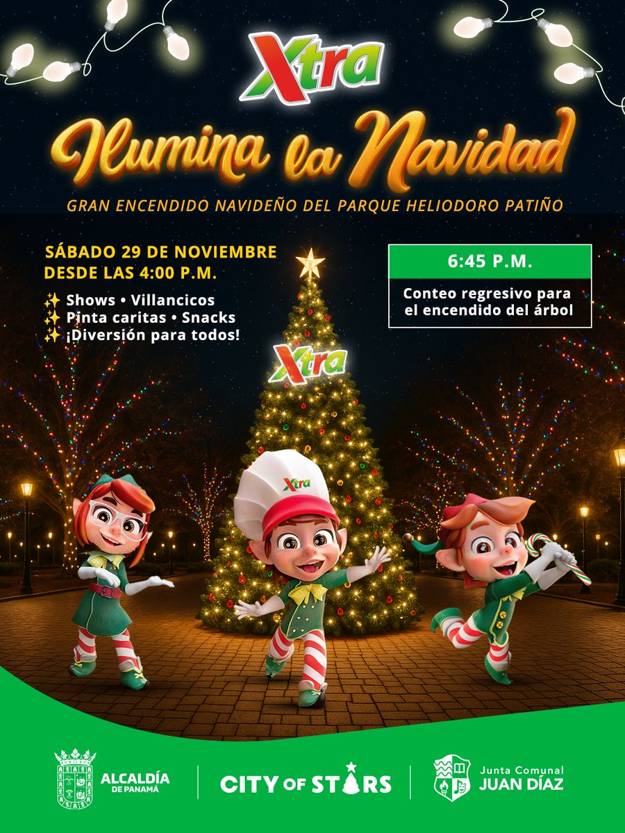 ¡La Magia de la Navidad llega al Parque Heliodoro Patiño! ✨ Te esperamos este 29 de noviembre para vivir una noche inolvidable llena de música, alegría y el brillo que solo la Navidad puede dar. <a href="/jcjuandiazof/">Junta Comunal de Juan Díaz</a> <a href="/DavidBernal07/">SoyDavidBernal</a> <a href="/Panamaalcaldia/">Alcaldía de Panamá</a> <a href="/Mayer/">Mayer Mizrachi</a>