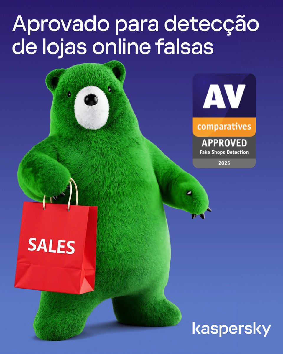 O Kaspersky Premium para Windows foi “Aprovado” pela @AVComparatives na detecção de lojas falsas! 🛍️

Enquanto você busca as melhores ofertas online, nossa tecnologia trabalha em segundo plano, identificando e bloqueando lojas fraudulentas antes que possam colocar você em risco.