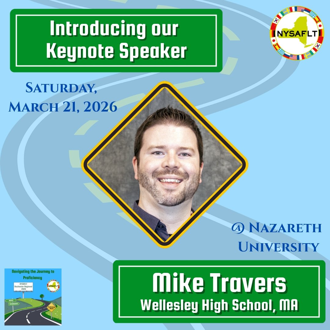 It's official! 🎉 Mike Travers, teacher and co-author of Proficiency Based Instruction: Teaching Grammar for Proficiency will be joining us as the Keynote this year! We are excited to have him! Check out our website for details. bit.ly/NYSAFLTROC  #nysafltroc26 @nysaflt
