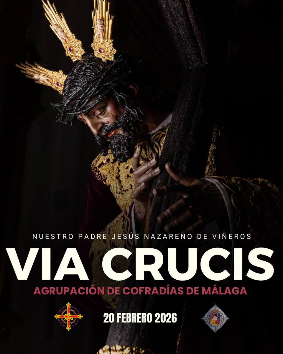 |𝐎𝐅𝐈𝐂𝐈𝐀𝐋|

La Hermandad Sacramental de Viñeros anuncia que Nuestro Padre Jesús Nazareno de Viñeros presidirá el Vía Crucis de <a href="/cofradiasmalaga/">Agrupación de Cofradías de Semana Santa de Málaga</a> el 20 de febrero de 2026, una cita especialmente significativa al celebrarse el 50º aniversario de su bendición.

#CofradíasMLG