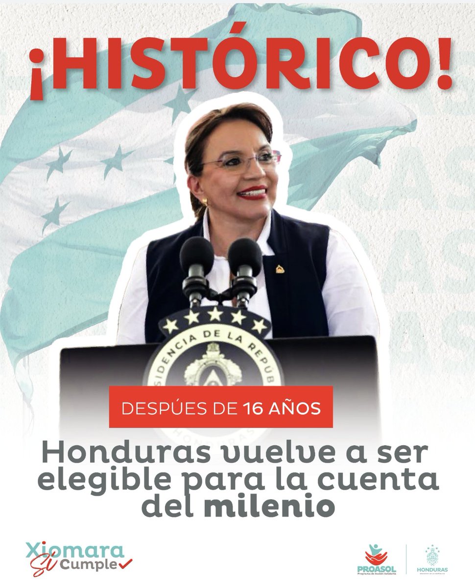 El Gobierno de la Presidenta Xiomara Castro sigue avanzando de manera firme.

Después de 16 años Honduras recupera la elegibilidad a la Cuenta del Milenio luego del 2009

Este logro abre puertas de inversión, desarrollo y oportunidades para el pueblo hondureño.