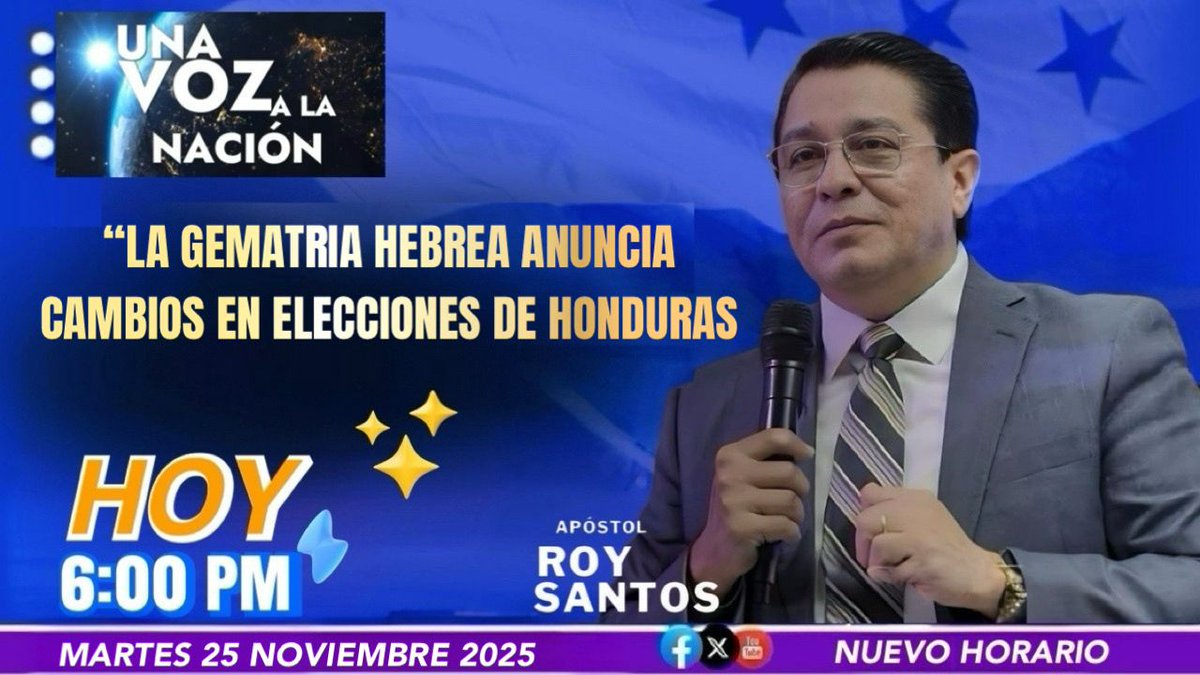 RoySantosC's tweet image. 𝐄𝐍 𝐍𝐔𝐄𝐕𝐎 𝐇𝐎𝐑𝐀𝐑𝐈𝐎 𝐄𝐒𝐓𝐀 𝐒𝐄𝐌𝐀𝐍𝐀-𝑳𝒂 𝑮𝒆𝒎𝒂𝒕𝒓í𝒂 𝑯𝒆𝒃𝒓𝒆𝒂 𝑨𝒏𝒖𝒏𝒄𝒊𝒂 𝑪𝒂𝒎𝒃𝒊𝒐𝒔 𝑬𝒏 𝑬𝒍𝒆𝒄𝒄𝒊𝒐𝒏𝒆𝒔 𝒅𝒆 𝑯𝒐𝒏𝒅𝒖𝒓𝒂𝒔- 𝐔𝐍𝐀 𝐕𝐎𝐙 𝐀 𝐋𝐀 𝐍𝐀𝐂𝐈Ó𝐍
 #Martes  24 de Noviembre | 6:00pm 
#Conéctese al programa y #Sintonice a través…
