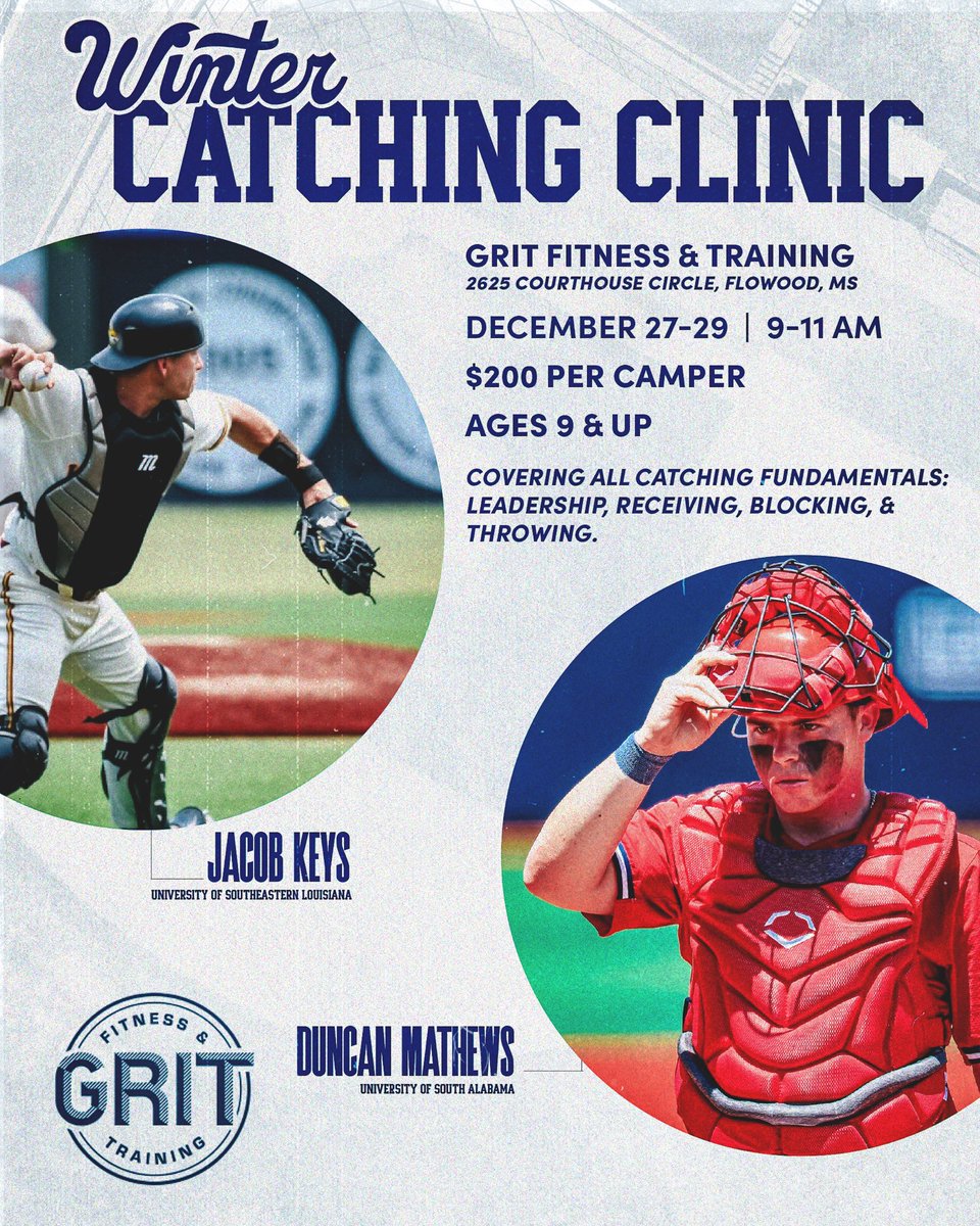 DuncanMathews10's tweet image. Winter Catching Clinic at Grit Training, December 27th through the 29th! If interested or to pay, text 601-559-9530.