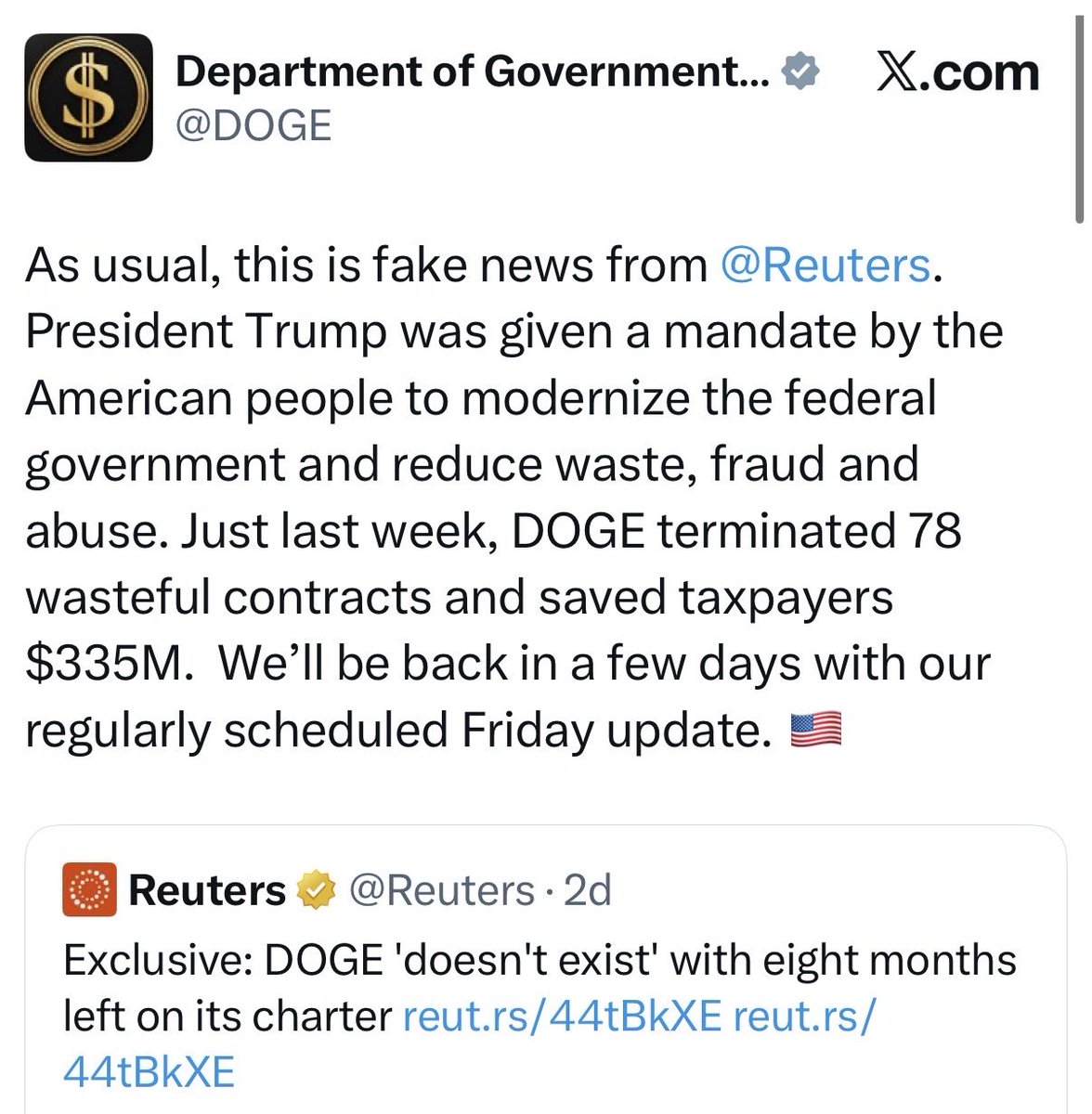 JamesSurowiecki's tweet image. The person who told Reuters that DOGE &quot;doesn&apos;t exist&quot; anymore is Trump&apos;s director of the Office of Personnel Management.