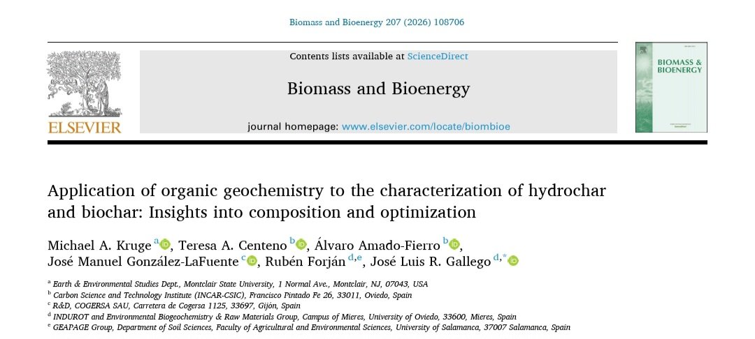 🎉 Paper accepted and online!
Our latest work is published in #BiomassandBioenergy <a href="/Elsevier_Es/">Elsevier Español</a>
We show that advanced #organicgeochemistry tools can rapidly and effectively characterize different #hydrochars and compare them with #biochar.
<a href="/usal/">Universidad de Salamanca</a> <a href="/fcaa_usal/">Facultad de Ciencias Agrarias y Ambientales (USAL)</a> <a href="/uniovi_info/">Universidad Oviedo</a> <a href="/CSIC/">CSIC</a> 
👇🏾
