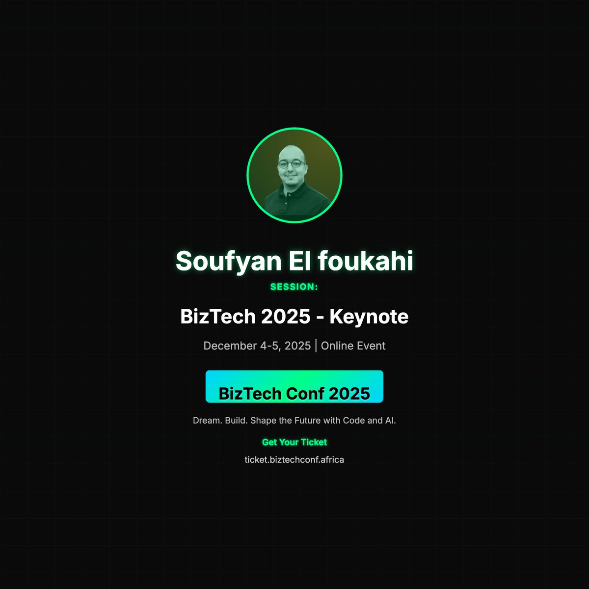 BizTechConf's tweet image. 🎤 KEYNOTE: Soufyan El foukahi at BizTech Conf 2025!

📢 &quot;BizTech 2025 - Keynote&quot;

@soufyanelf #BizTechConf2025 #TechConference

🎫 ticket.biztechconf.africa