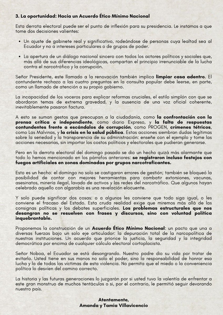 Carta abierta de las hijas de #FernandoVillavicencio? dirigida al 
<a href="/Presidencia_Ec/">Presidencia Ecuador 🇪🇨</a>
<a href="/DanielNoboaOk/">Daniel Noboa Azin</a>
#EbiCamacho