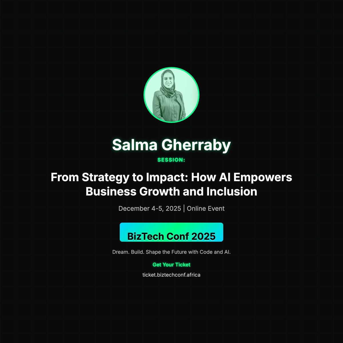 BizTechConf's tweet image. 🎤 Salma Gherraby at BizTech Conf 2025!

📢 &quot;From Strategy to Impact: How AI Empowers Business Growth and Inclusion&quot;

#BizTechConf2025 #TechConference

🎫 ticket.biztechconf.africa