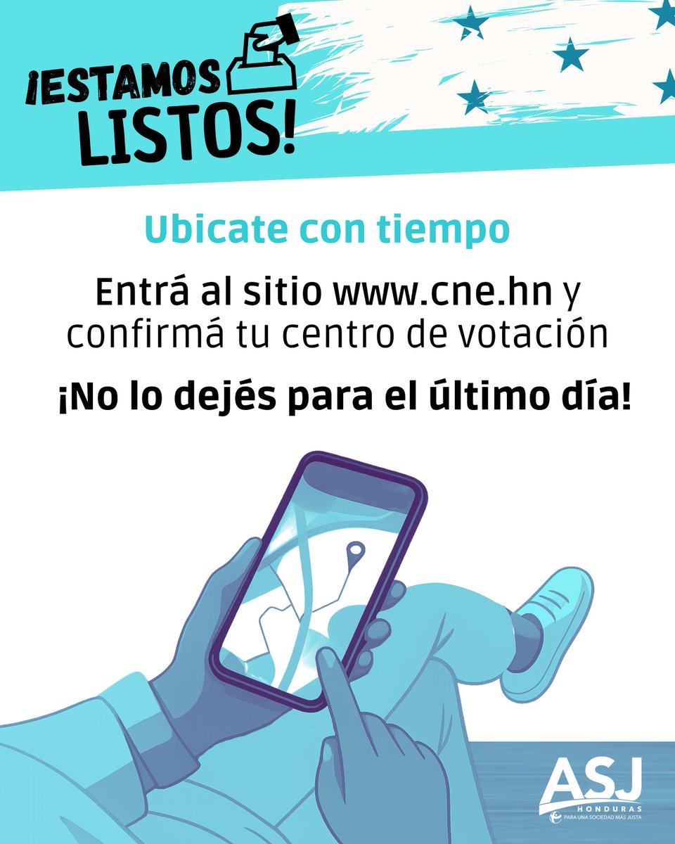 🧭 Entrá al sitio ttps://censo.cne.hn/ y confirmá tu centro de votación. ¡No lo dejés para el último día!

#EstamosListos 
#ConstruyendoDemocracia 
#DemocraciaSinMiedo