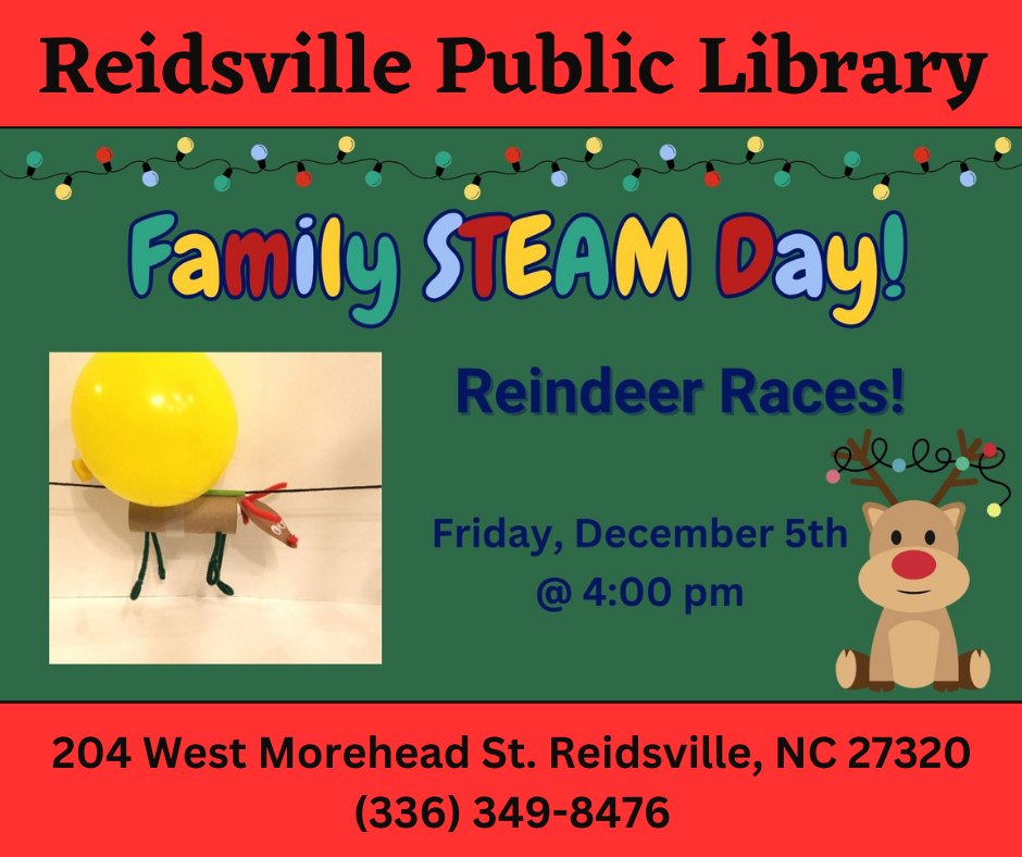 RCP_Library's tweet image. Programs and Events at Rockingham County Public Library on Friday, December 5th! 🦌📽️🐎🚀🧑‍💻