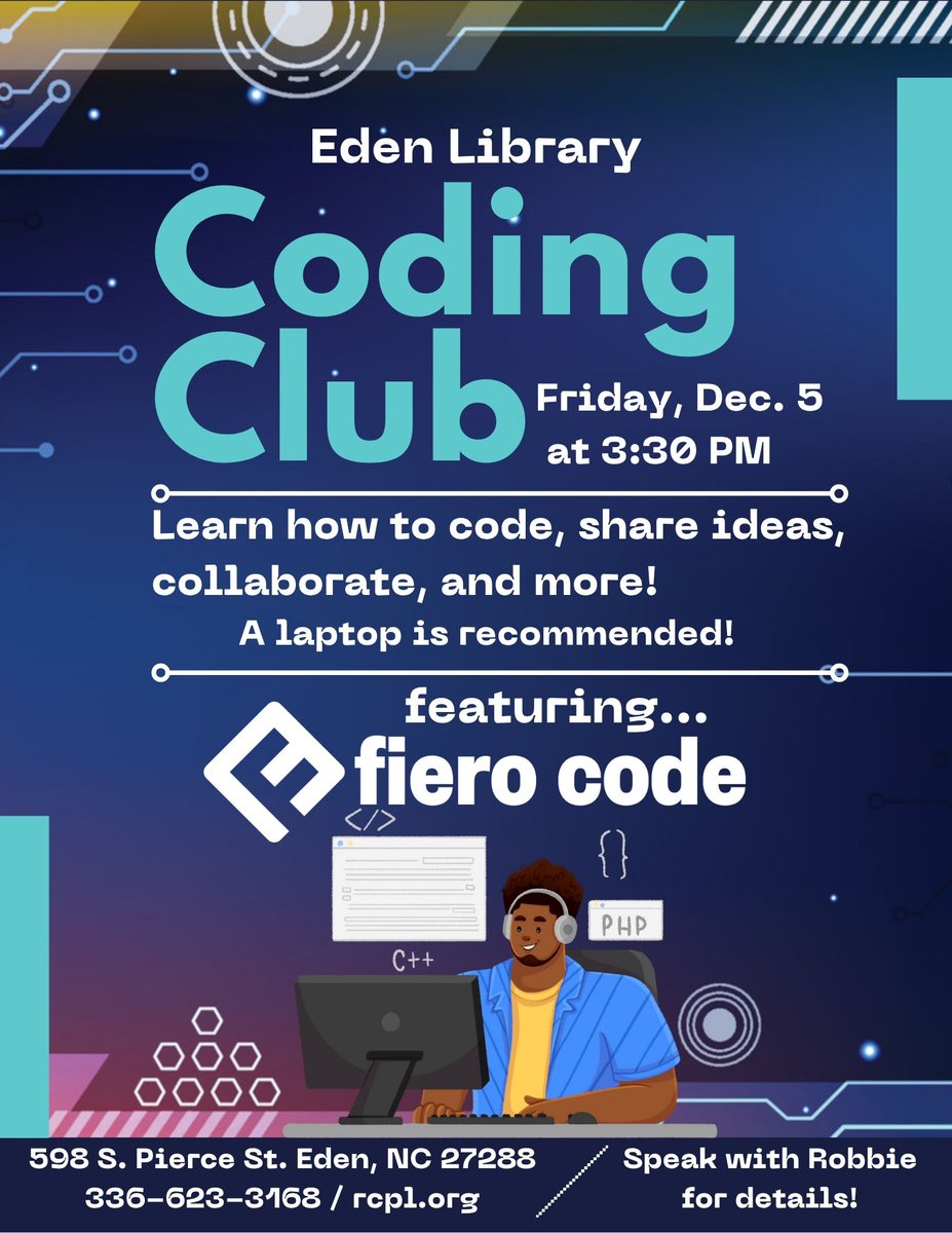 RCP_Library's tweet image. Programs and Events at Rockingham County Public Library on Friday, December 5th! 🦌📽️🐎🚀🧑‍💻