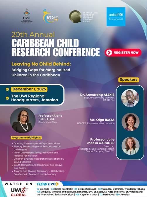 PIOJ will be a partner of the 20th Caribbean Child Research Conference on December 1. Watch on Flow Channel 130 which is UWI TV. 
<a href="/FLOWJamaica/">FLOW Jamaica</a>  <a href="/UWITv/">UWI TV</a>  @unicefjamaica @salisesmona