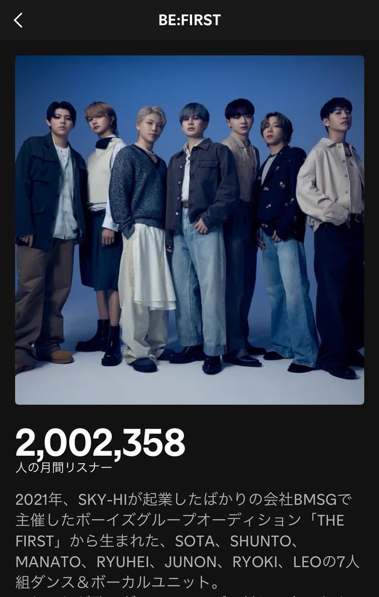 S_list_moment's tweet image. 📢BE:FIRSTのSpotify月間リスナーが
初の＼200万人／を突破です！
おめでとうございます！
　
🔗 spotify.link/jEL4F5uRhDb

夢中配信から約113万人＋
🎧 open.spotify.com/track/7KNY1e9x…

引き続きSpotifyで #BEFIRST の楽曲をたくさん楽しみましょう！