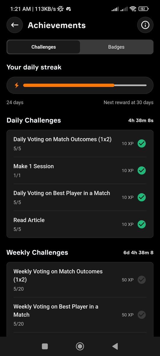 Tweeet4u's tweet image. My Daily @OneFootball app streak update 

Here is my today&apos;s &quot;Daily challenges&quot; done on the @OneFootball App  

⚽ Streak : 9️⃣5️⃣ Days / 24 days 
⚽ Daily voting match outcomes 5× ✅
⚽Make 1 session ✅ 
⚽Daily voting best player of match 5 ✅ 
⚽Read article 5× ✅ 

Onefootball…