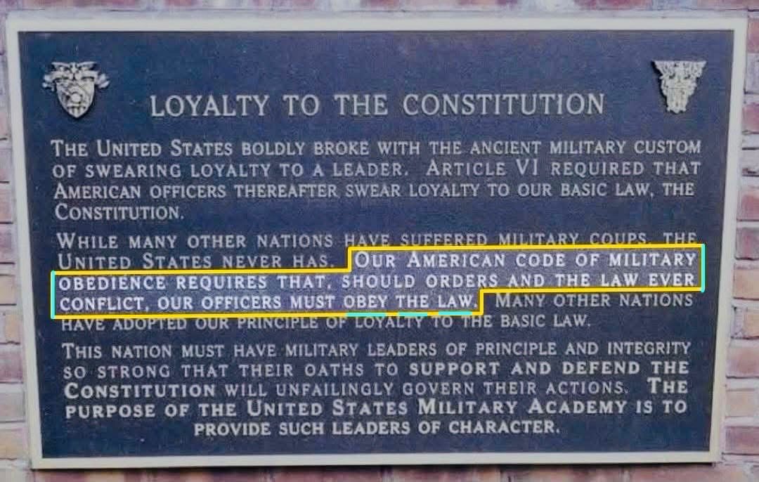 At West Point, cadets walk past a plaque that says our officers must follow the law if orders ever conflict with it. That is how our military has protected this nation for generations. 

When six members of Congress, all who served themselves, reaffirmed that simple principle,