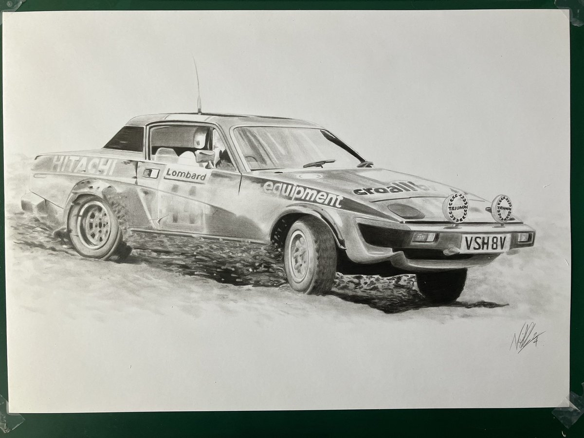 NGAutoArt's tweet photo. Last year I sketched a gorgeous old Wedge.
Mark Higgins has been driving one beautifully on the Roger Albert Clark… maybe I should draw that one, too?
#TriumphTR7 #Triumph #RACRally https://t.co/5rtJRksjad