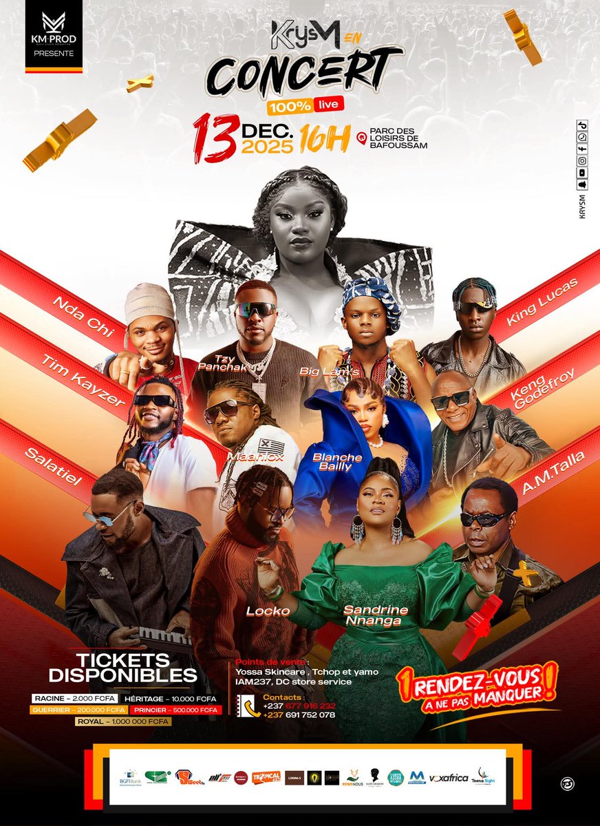 Lecheriamusicmr's tweet image. 2/la listes des artistes🇨🇲 attendus pour cet evenement

@timkayzer
@TherealSalatiel 
@IsBlancheBailly 
@lockofficial 
@sandrinennanga 
@Tzypanchak 
@MaalhooxVibeur 
King luca
@ndachi237 
Keng Godefroy
Andre Marie Talla