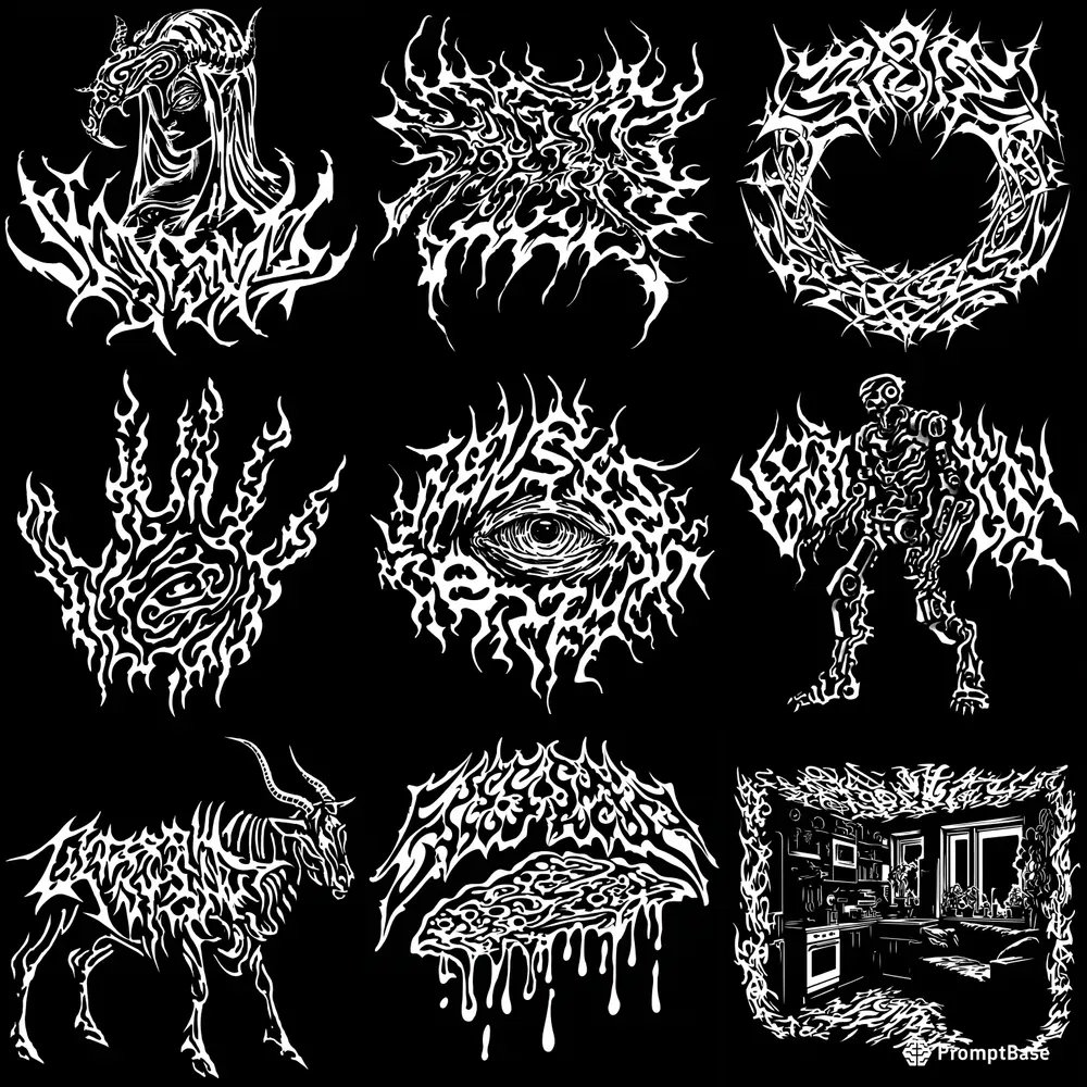 promptbase's tweet image. Razor Gothic Metal Illustration Signs by @mikkeelangelo using Midjourney 🗡️🖤