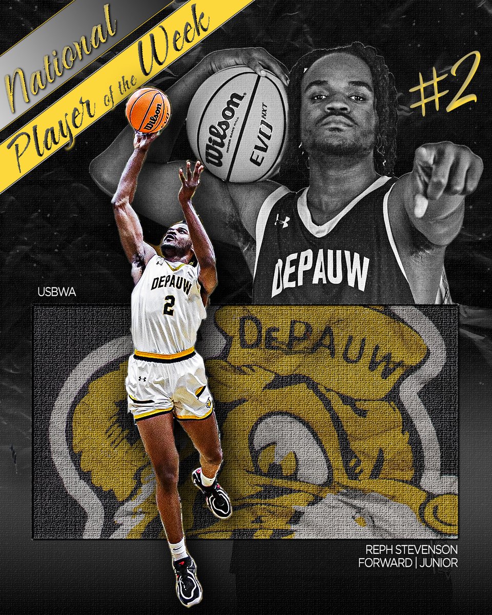 DePauwAthletics's tweet image. 🔥NATIONAL POTW🔥

🏀 Reph Stevenson averaged a double-double and posted the highest point total in the NCAA this season in leading DePauw to a pair of victories. He scored a career-high 49 points, the highest total at any NCAA Division this season

#TeamDePauw #d3hoops