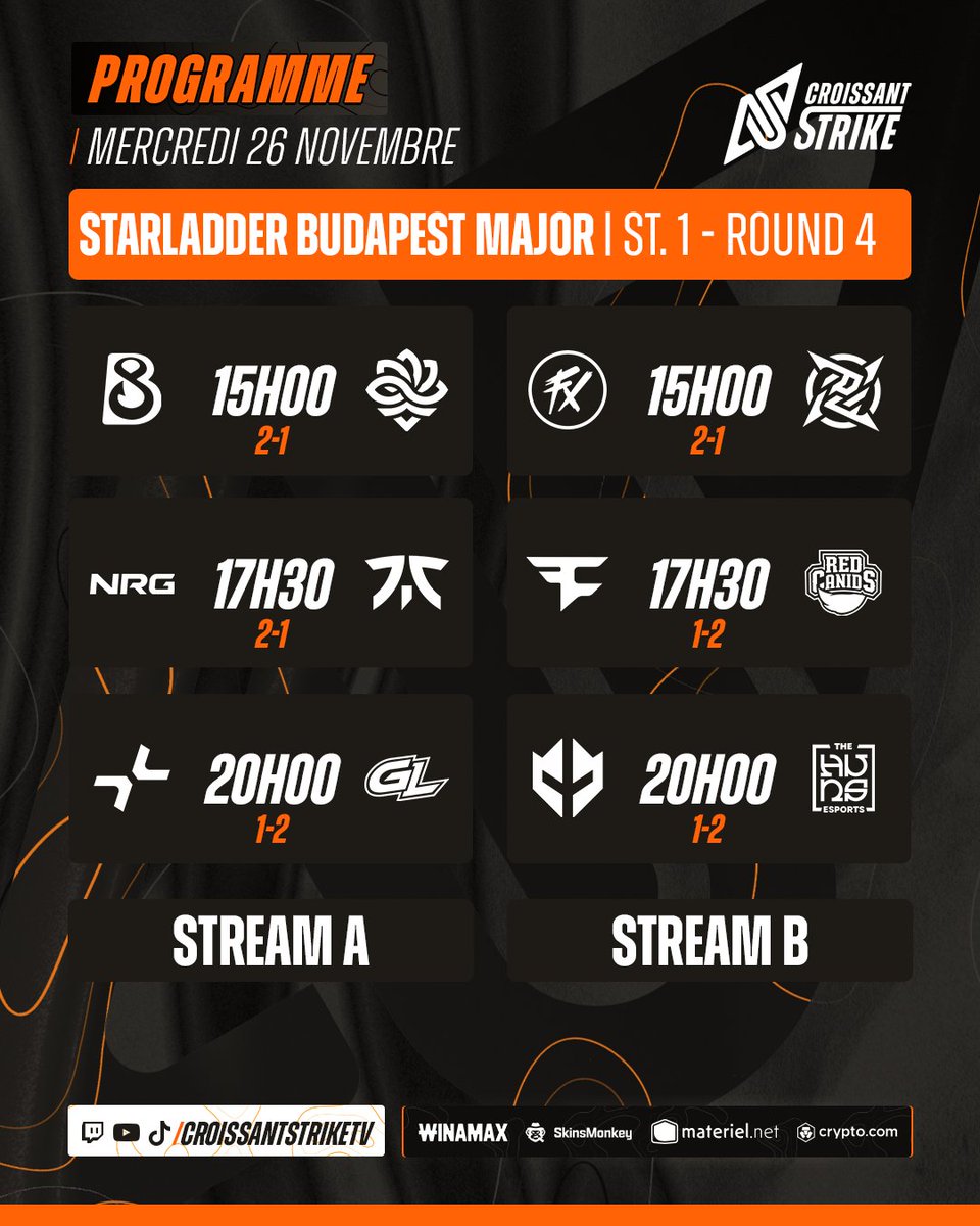 CroissantStrike's tweet image. 🗓️ IL NE RESTE QUE DES MATCHS À GRANDS ENJEUX !

Le planning du jour nous offre plein de spectacle et on a déjà tellement hâte de vous retrouver pour toujours plus de Counter Strike ! 💥

À tout à l&apos;heure sur Croissant Strike. 🥐