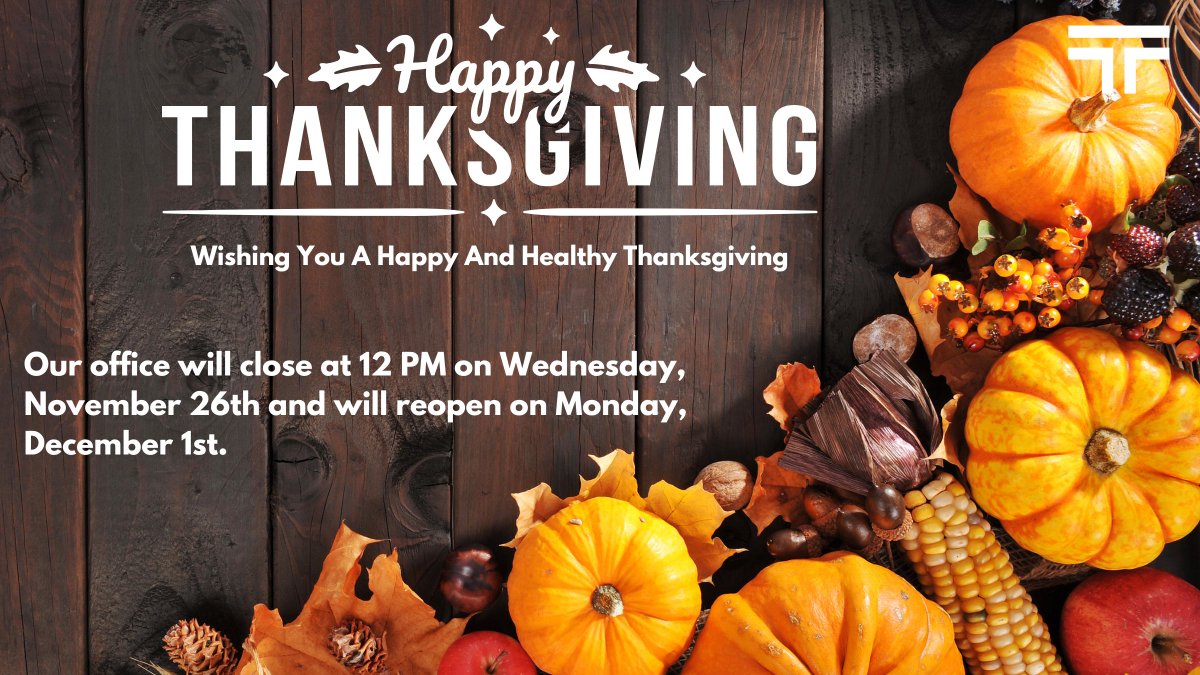 🦃 Happy Thanksgiving!

Wishing our team, customers, partners, and their families a warm, safe, and joyful holiday.

Please note: Our office will close at 12 PM on Wednesday, November 26th and will reopen on Monday morning, December 1st.

#TowerMWF #Thanksgiving #HolidayHours